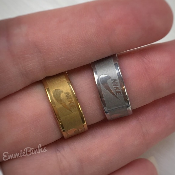 NWT Nike Swoosh Etched Stainless Steel Band Ring - Unisex Minimalist Design - Picture 3 of 13